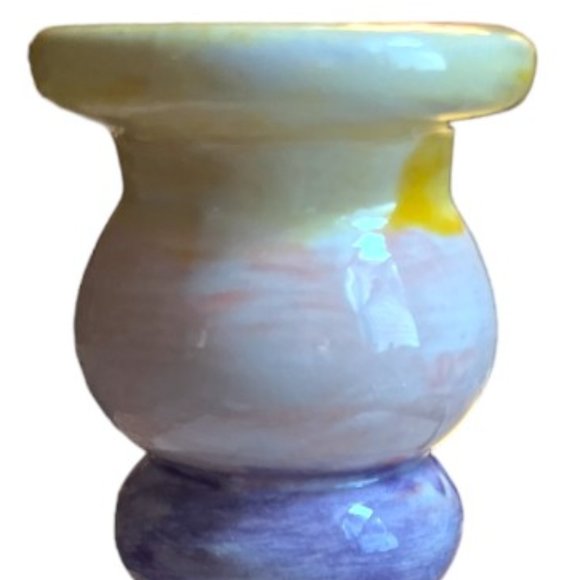 Handpainted Ceramic TAPER CANLDEHOLDER Pastel Colors Watercolor Effect 8"t x 4"w - Picture 4 of 9